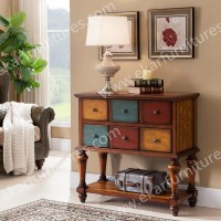 Vintage Console Table, Console Table with Colorful Drawers in Brown