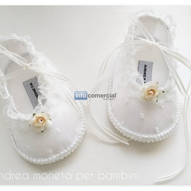Zapatos artesanales para bebe bautismo fiesta blancos andrea moneta per bambini