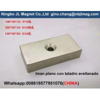 Iman plano 100x 50 x 5 mm con taladro avellanado,Ningbo JL Magnet