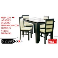 Mesa con apliques de vidrio con terminacin con chanfle + 4 sillas tapizadas (precio vlido mes de Julio 2012)